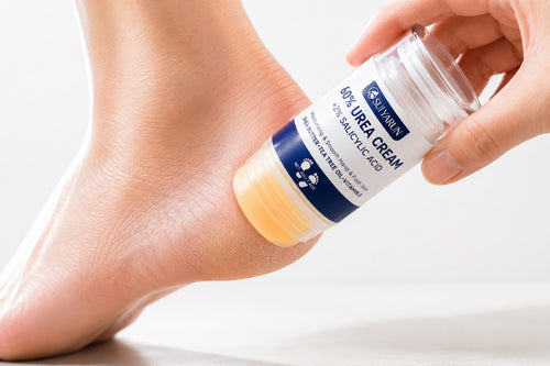 Applying SUYARUN stick to a cracked heel